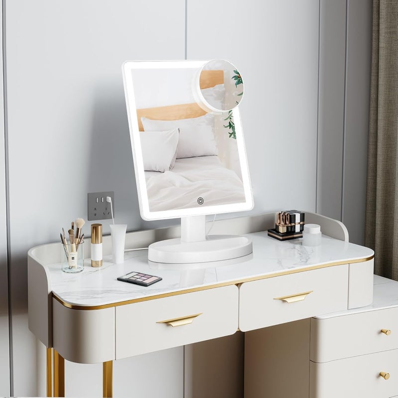 Funtouch Large Lighted Vanity Makeup Mirror with 88 LED, 360 Rotation Touch Screen, 10X Magnification Portable Tabletop Cosmetic Make Up Mirror - Image 2
